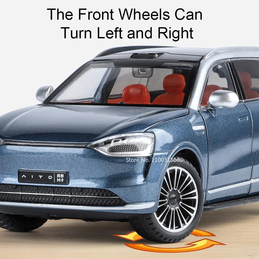 1:24 Scale SERES AITO M9 Cars Alloy Models Diecast Toy 6 Doors Opened SUV with Light Sound Vehicles Toys for Kids Festival Gifts