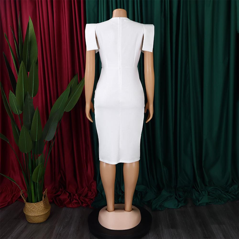 YYFS Women's Fashion Summer Spring Solid Color Print Short Sleeve O-Neck High Waist Casual Dresses