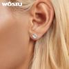 WOSTU 925 Sterling Silver Four-leaf Clover Stud Earrings with Zircon for Women Girl Fine Jewelry Party Daily Date Lucky Gift