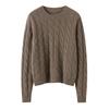 Women's Round Neck Cable Knit Cashmere Sweater - Thickened and Loose Fit for Autumn/Winter