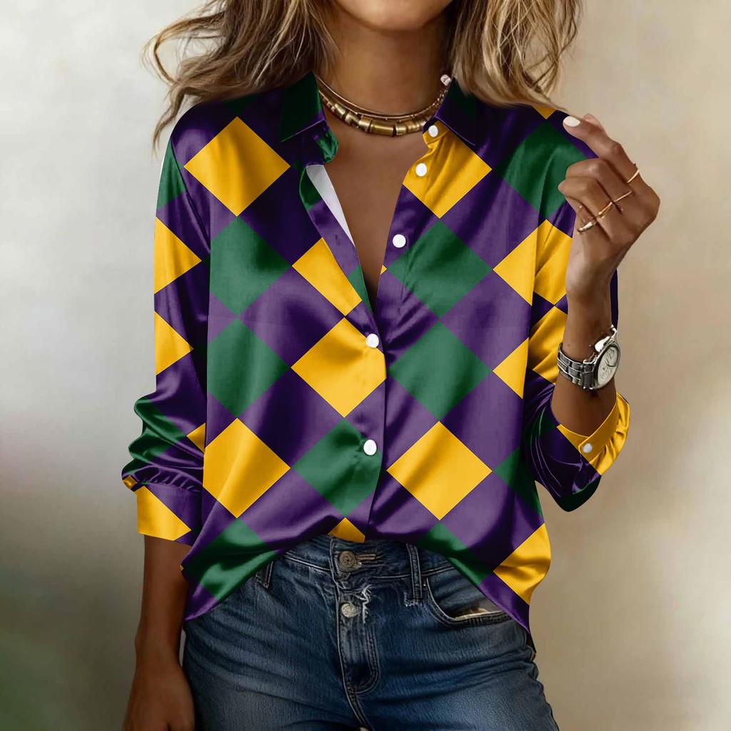 Women's Shirt Blouse Print Button Long Sleeve Casual Basic Shirt Collar Regular Top