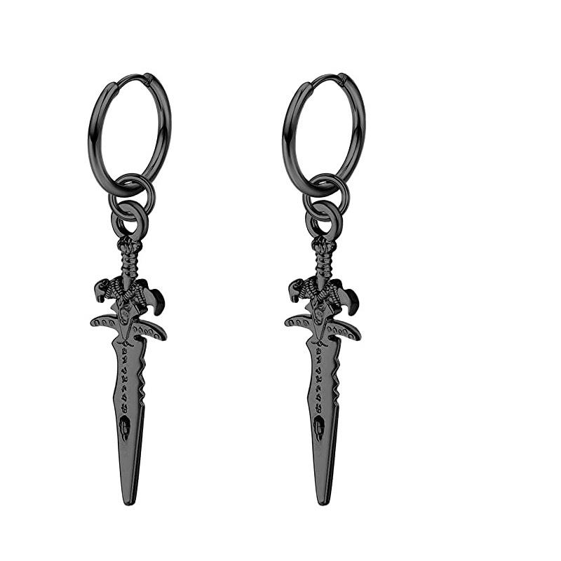 Black Series Titanium Steel Punk Style Earrings - Unisex, Korean Fashion, Unique Design