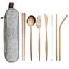 Silver Dinnerware Set Travel Cutlery Set Reusable Silverware Straw Spoons Forks Chopsticks Kitchen Accessory with Bag
