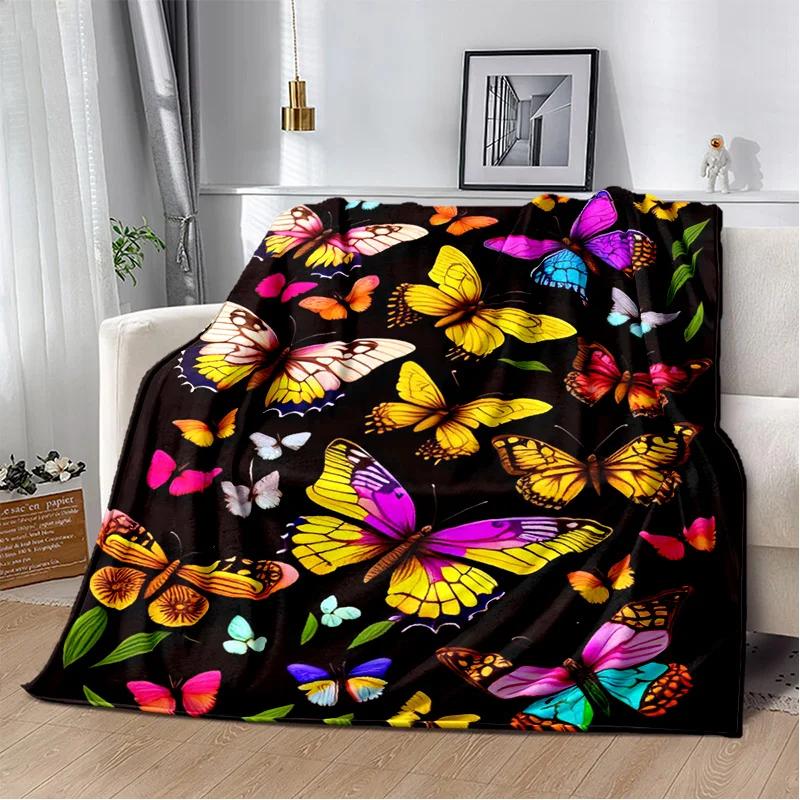 HD Fantasy Butterfly Flower Cartoon Blanket,Soft Throw Blanket for Home Bedroom Bed Sofa Picnic Travel Office Cover Blanket Kids
