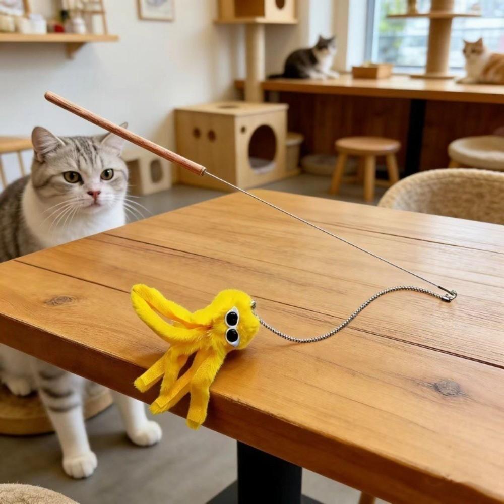 New Cute Octopus Cat Teasing Wands Funny Catcher Long Handle Interactive Stick Plushie Animals Teaser Stick Rod Indoor Play