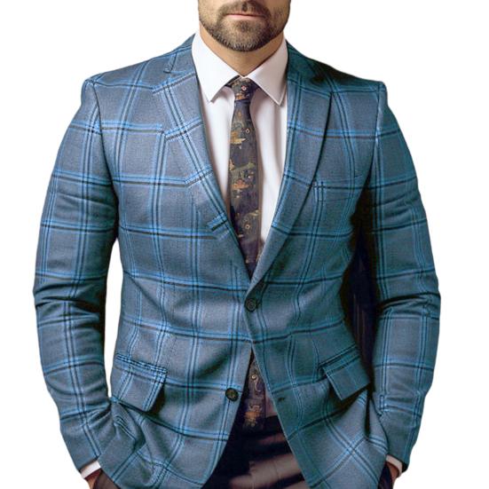 Men Suit Coat Formal Business Style Slim Fit Plaid Print Long Sleeve Single Button Closure Mid Length Straight Cardigan Work Office Coat