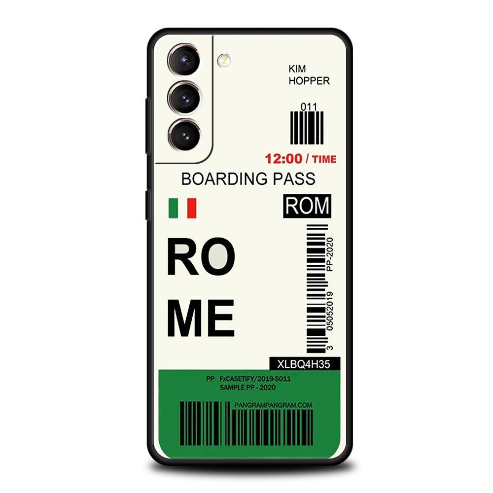 World City Travel Ticket New York London Label Phone Case For Samsung S24 S23 S22 S20 Ultra S21 FE 5G S10 S9 Plus S10E S8 Cover