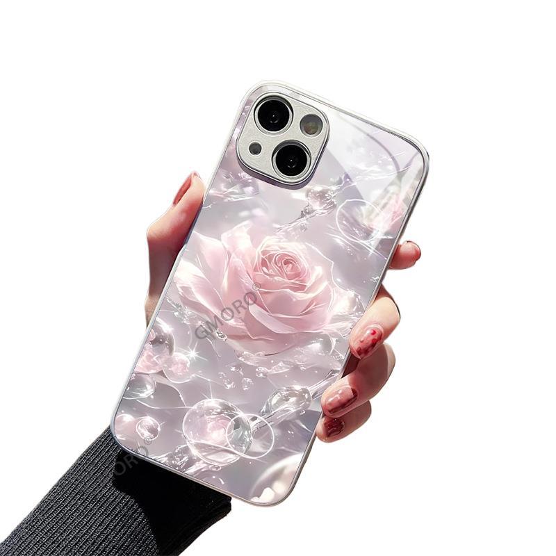Dream water ripple three-dimensional colorful flower iPhone15 premium glass phone case Apple 17 protective case