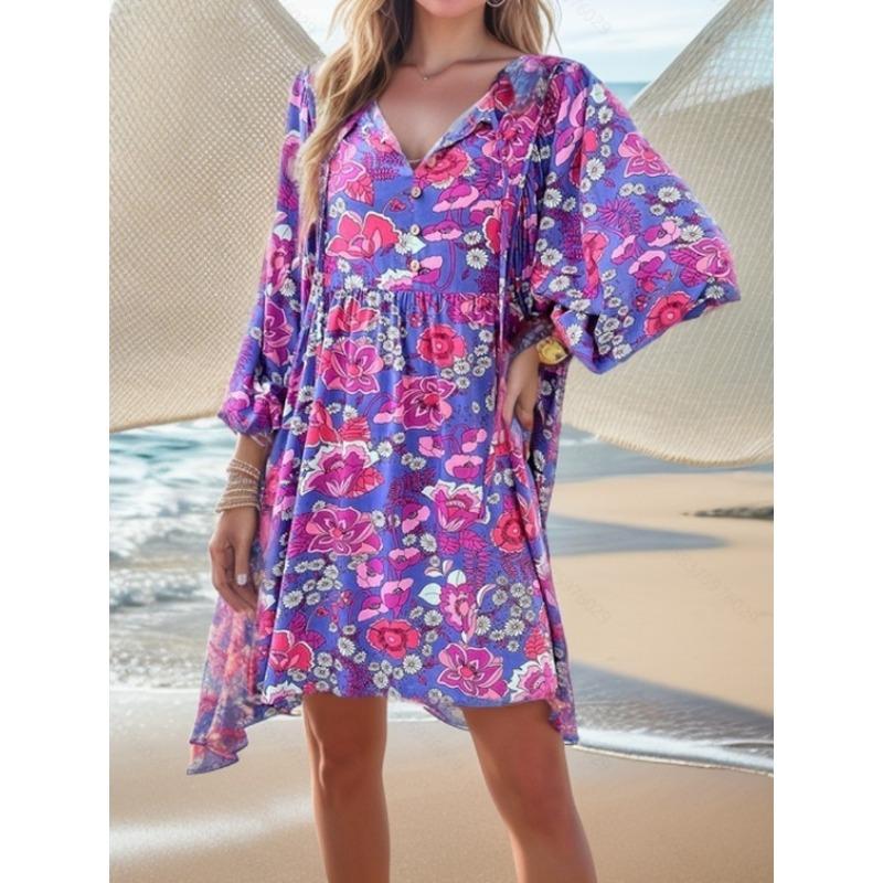 QICED Fashion Autumn Winter  Long Sleeve V-Neck Casual Dresses