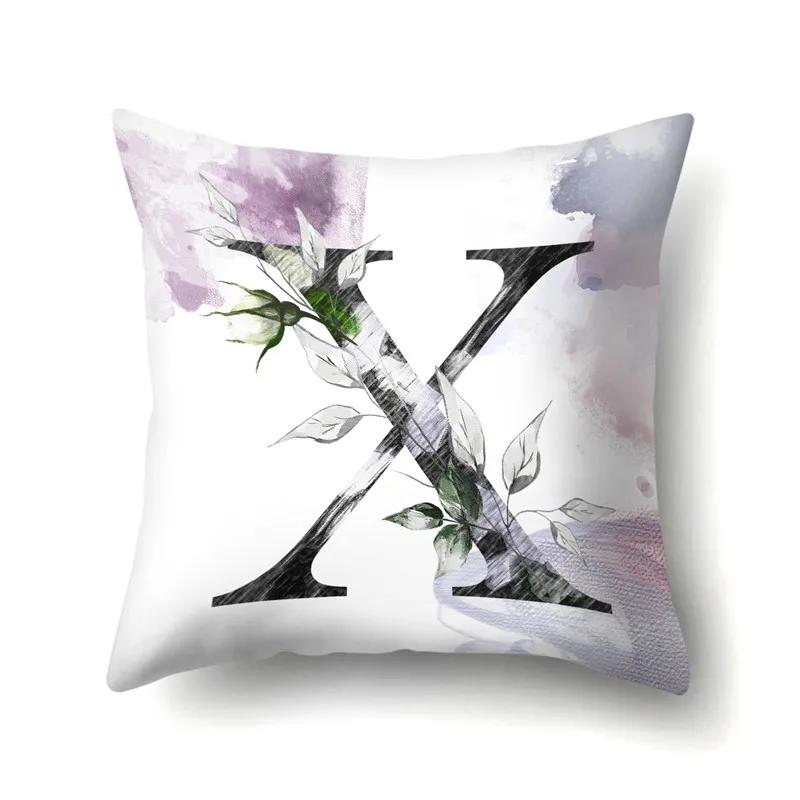 Decorative 26 Letters Polyester Pillow Case For Sofa Alphabet Flowers Printed Cushion Cover Case Home Decor Almofada 45X45Cm
