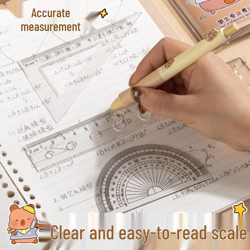 Capybara 4-Piece Student Ruler Set: Includes 20cm Square & Triangle Rulers, High-Quality Stationery for Primary School