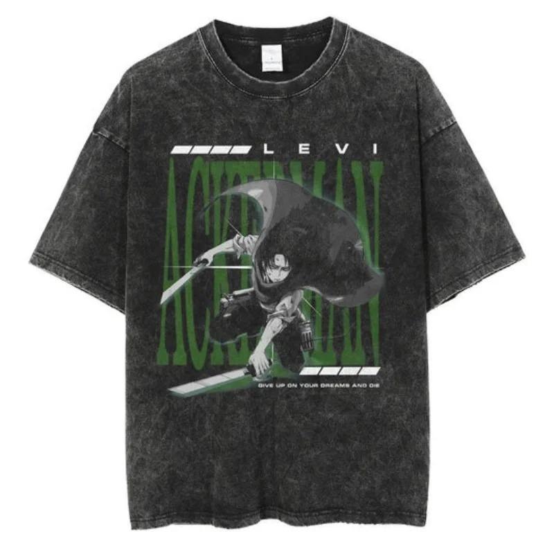 2026 Anime Attack On Titan Retro Washed T-shirt Men's and Women's New Summer Clothing Breathable Casual Top Streetwear Peripheral Tee Y2K