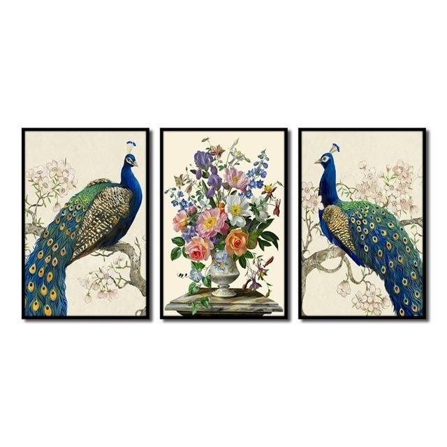 Luxurious Retro Elegant Peacock Poster Bouquet Picture Canvas Painting For Living Room Home Wall Art Aisle Modern Decor