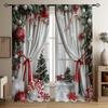 2pcs Festive Christmas & Green Pine Print Curtains,Rod Pocket Design for Easy Hanging, Perfect for Living Room, Office,Bedroom