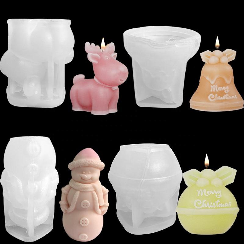 Christmas Elk Snowman Bell Silicone Mold for DIY Candle Gypsum Pendant for Christmas Decorative Candles & Fragrance Accessories
