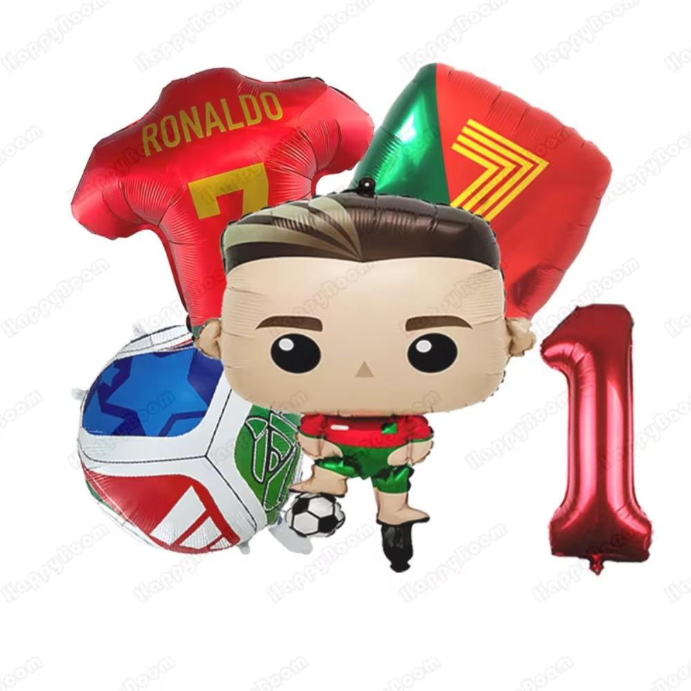 5Pcs Cartoon Cr7 Soccer Birthday Aluminum Film Balloons Set Football Themed Birthday Party Decoration Supplies Party Photo Prop