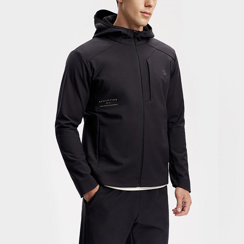 FILA Solid Color Fitness Woven Hooded Jacket Men Jackets Black A11M411715F-BK