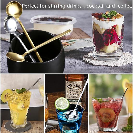 9 PCS Coffee Spoons Espresso Teaspoon, PBIEHSR Stainless Steel Two Different Lengths Tea Spoon for Stirring Coffee Bar Accessories (Gold)