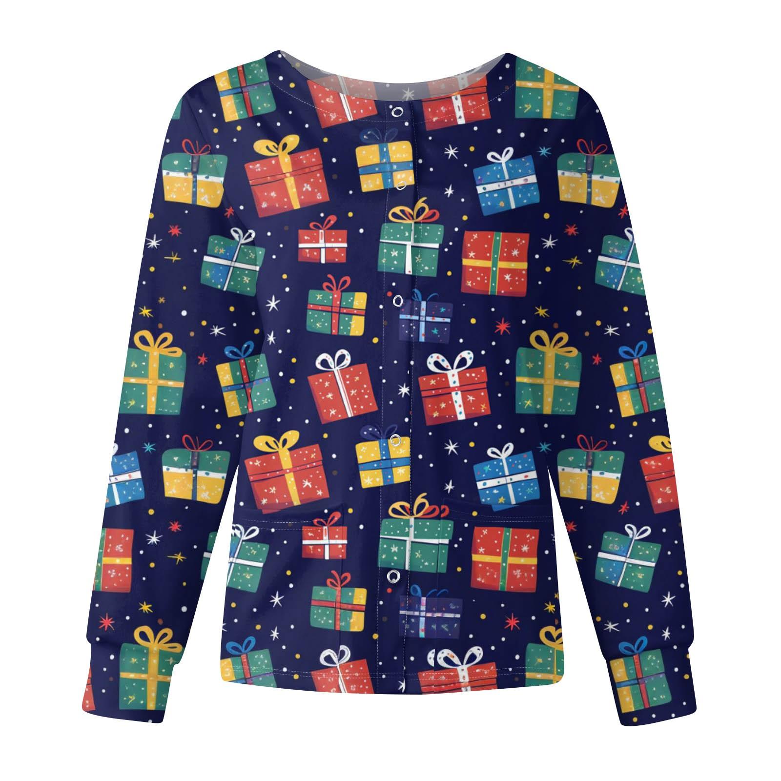 

Женские топы с длинными рукавами и карманами, рабочий воротник-стойка, однобортный защитный комбинезон, куртка, рождественский топ XXL