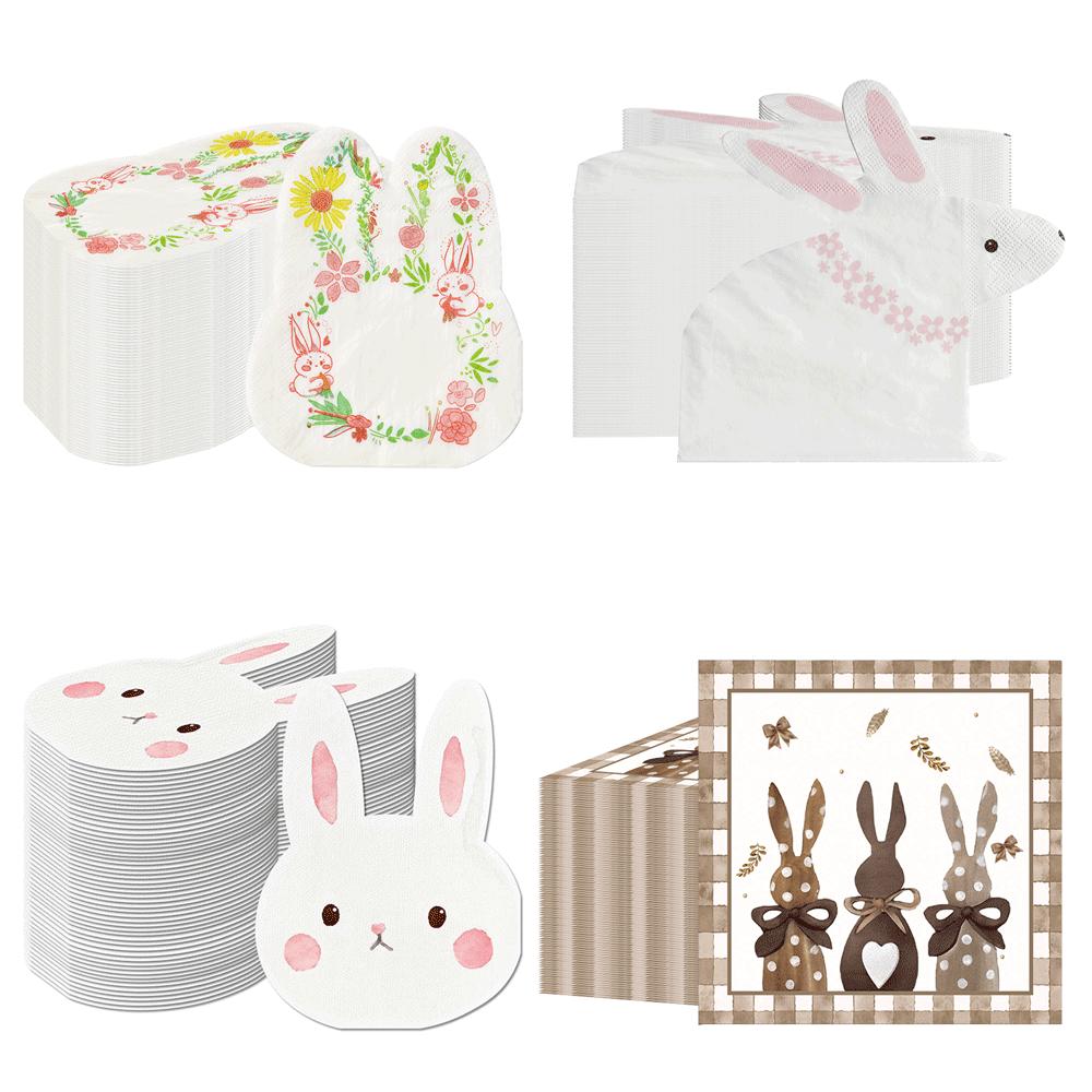 20/40/100pc Cute Bunny Napkins Rabbit Shaped Disposable Tissue for Easter Picnic Birthday Party Table Decoration Baby Shower Set