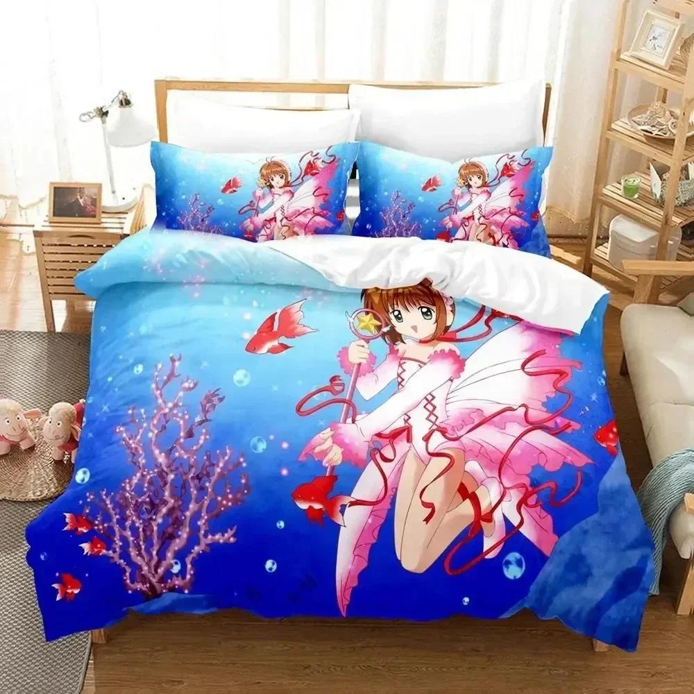 3D Print Anime Cardcaptor Sakura Bedding Set Printed Bed Set With Pillowcase Duvet Cover Soft Queen King Size Bedclothes Home