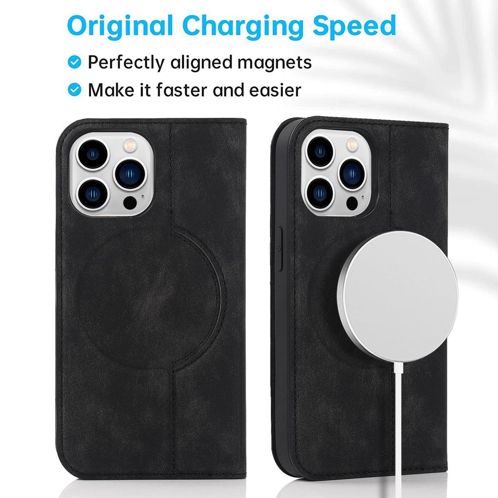 iPhone 15 Anti-Theft Leather Case with MagSafe, Wireless Charging, and Card Holder