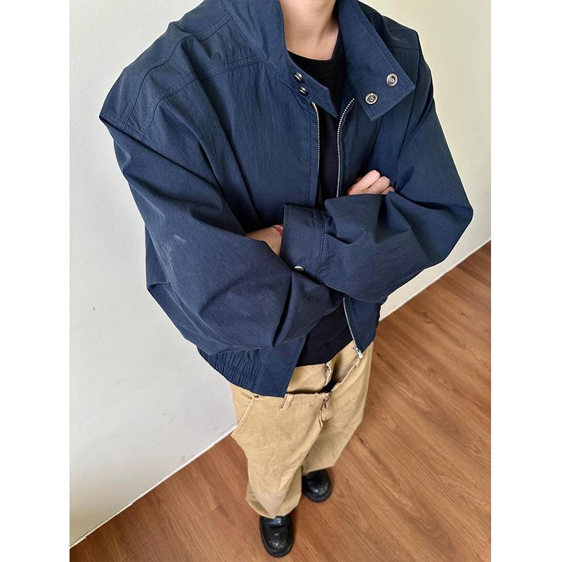 

Cleanfit American retro Harrington blue coat men s spring and autumn high-end short loose stand-up jacket XXL тёмно-синий