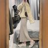 Square Collar Knitted Dress Women's Autumn and Winter High-end Temperament Imperial Sister Fan Slim-fitting Inside with Fishtail Skirt Sweater Skirt