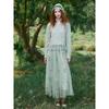 Qooth Sweet Women Floral A Line Tulle Skirt Rustic Style Wide Hem Mid Length Elastic Waist Casual Skirt QT2656