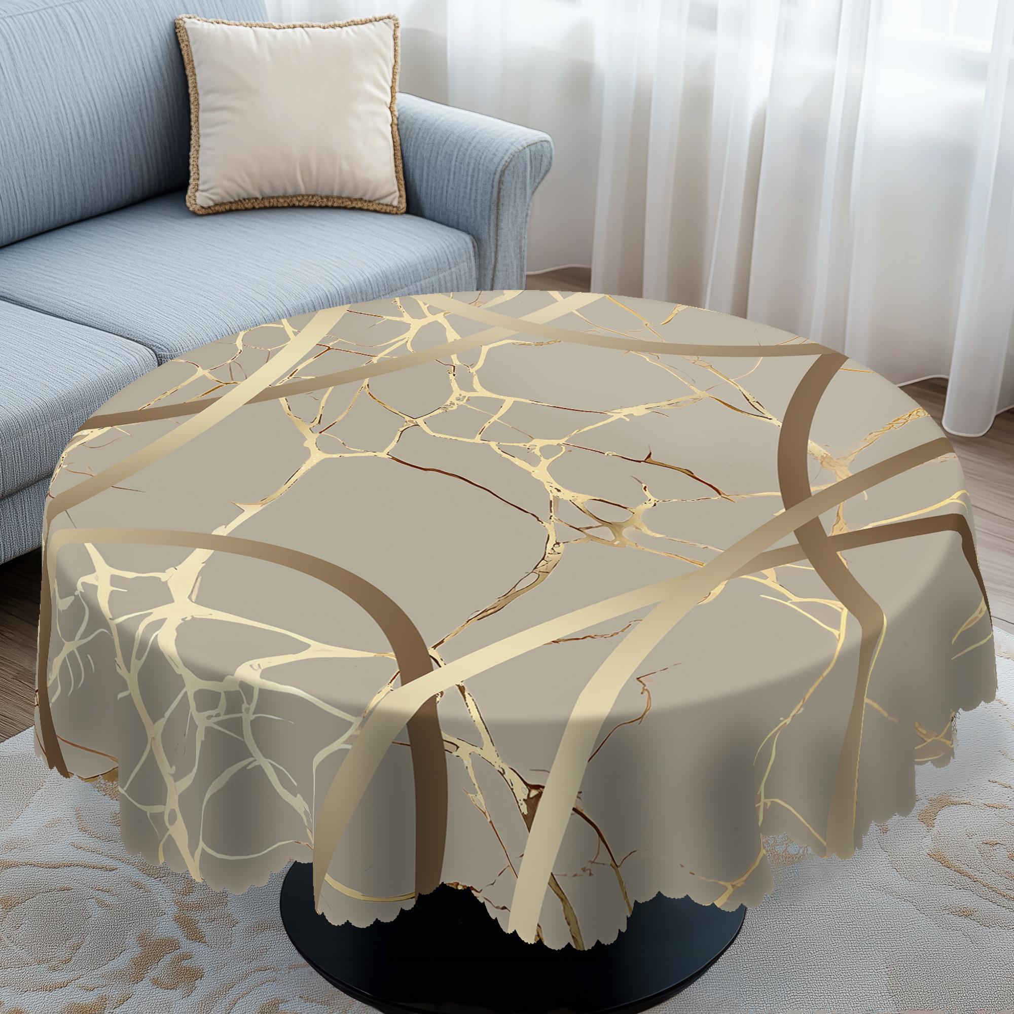

1 Piece Of Elegant Gradient Gilt Marble Printed Tablecloth, Edge Embossing Process, Round And Rectangular, Perfect For Outdoor Parties, Home Kitchen, Round(152)cm
