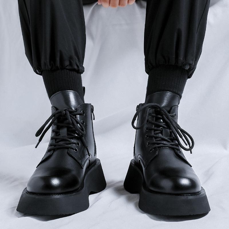 New Derby Martin Boots Men'S Black High-Top Leather Shoes Locomotive Boots Breathable Heightening Leather Boots 22611-R