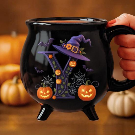 Yousheng 12oz Witch Cauldron Mug Personalized Halloween Coffee Mug Ceramic Witches Brew Tea Cup Halloween Birthday Gift for Women Besties Family