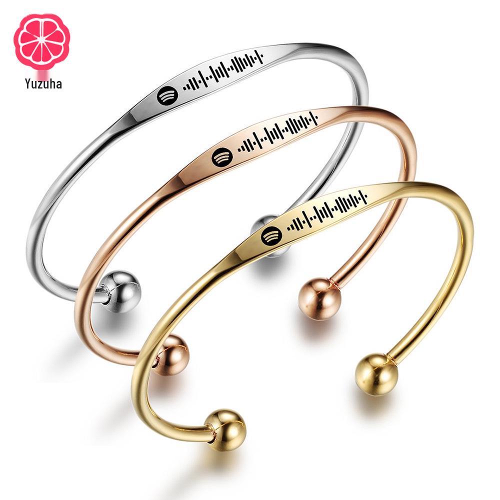 

Кастомный гравированный браслет-манжета C-образной формы с круглыми бусинами с двух сторон - Рождественский подарок Single Side Engraving