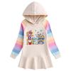 2026 Spring/Autumn Girls' Ruffle Rainbow Cartoon Hooded Long Sleeve Sweatshirt Dress