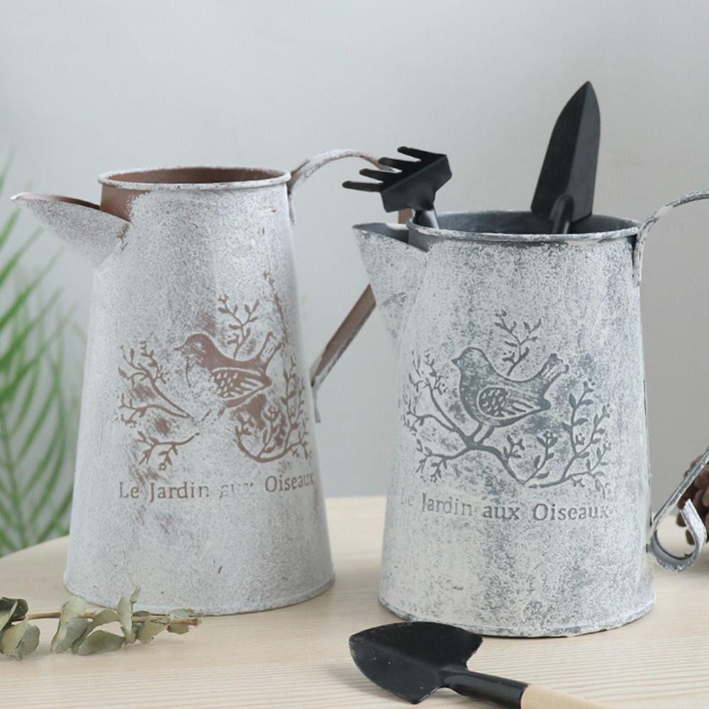 

French Script Dried Flower Vase Empty Iron Container Iron Art Bucket Home S