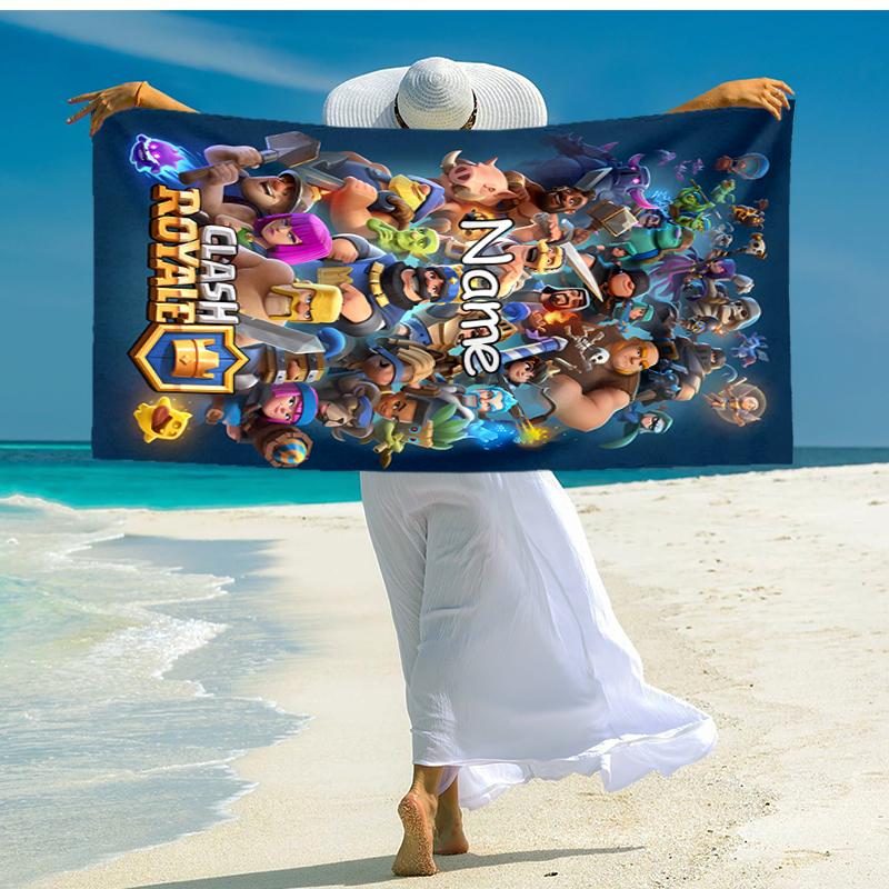 Personalized customized proof beach towel with Clash Royale pattern - soft, absorbent, quick-drying, perfect swimming, camping&bathing