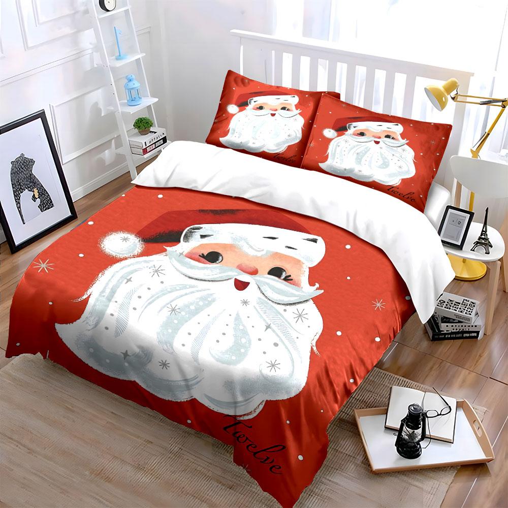 Santa Claus with Red Hat Design Bedding Duvet Cover Set Duvet Cover Pillowcases (1*Duvet Cover 2*Pillowcases, without duvet insert)