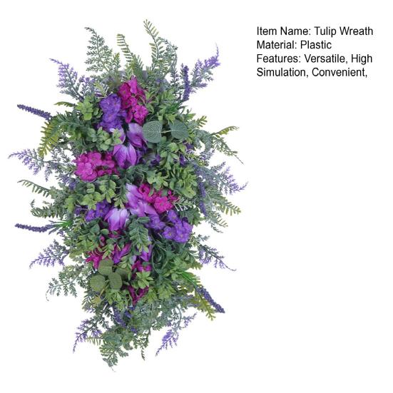 Purple Tulip Wreath with Hydrangea & Hyacinth Artificial Flower Lavender Garland Realistic Spring-Summer Floral Decor for Door Wall Home & Party