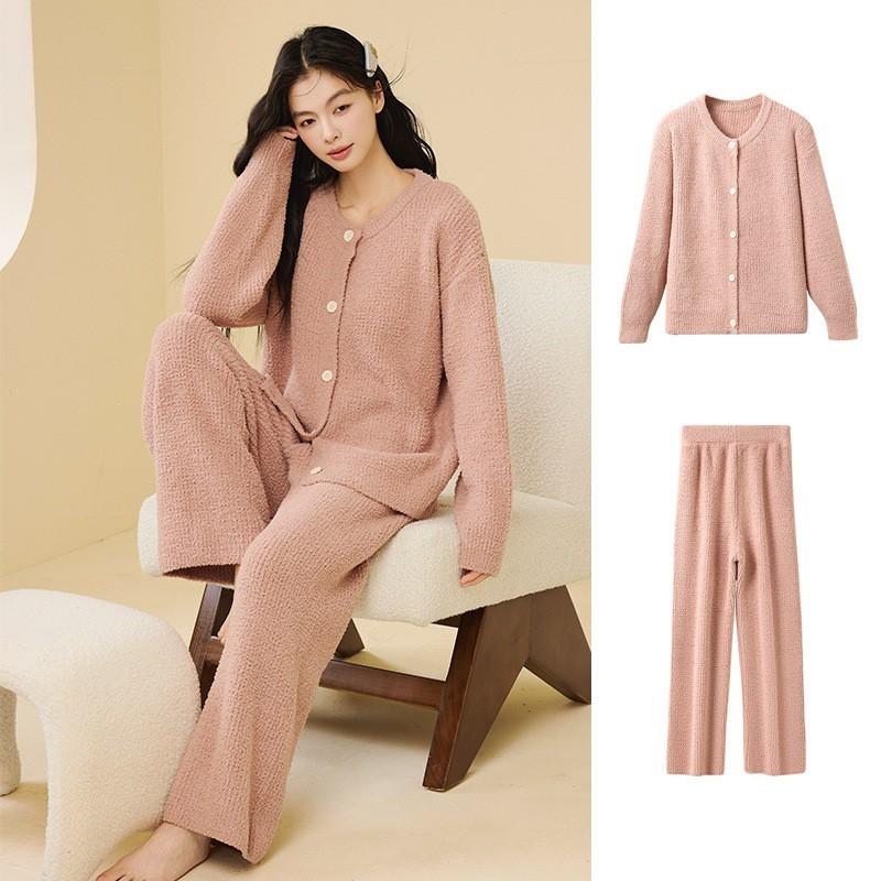 Womens Soft Fleece Pajama Set Long Sleeve Top Pants Warm Cozy Sleepwear Fall Winter Home Or Light Outdoor Wear