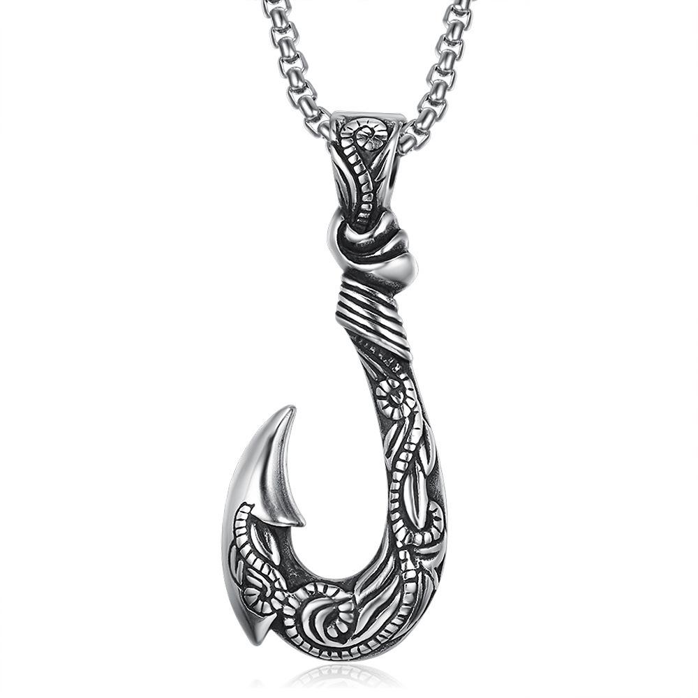 

Vintage Stainless Steel Fishhook Pendant Necklace for Men Ocean Jewelry Gift