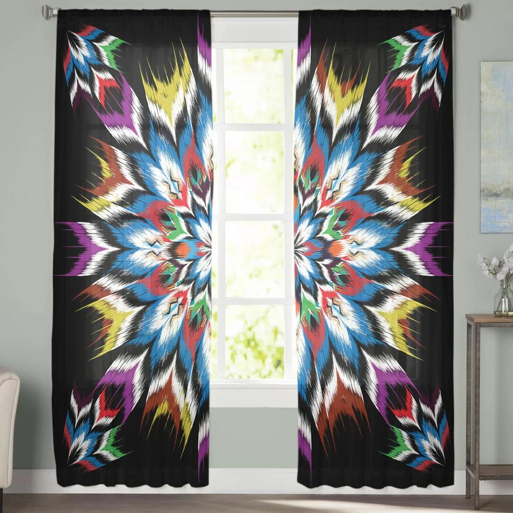 Aztec Style Textures Sheer Voile Window Curtains Tulle Curtains Living Room Balcony Decoration Drapes