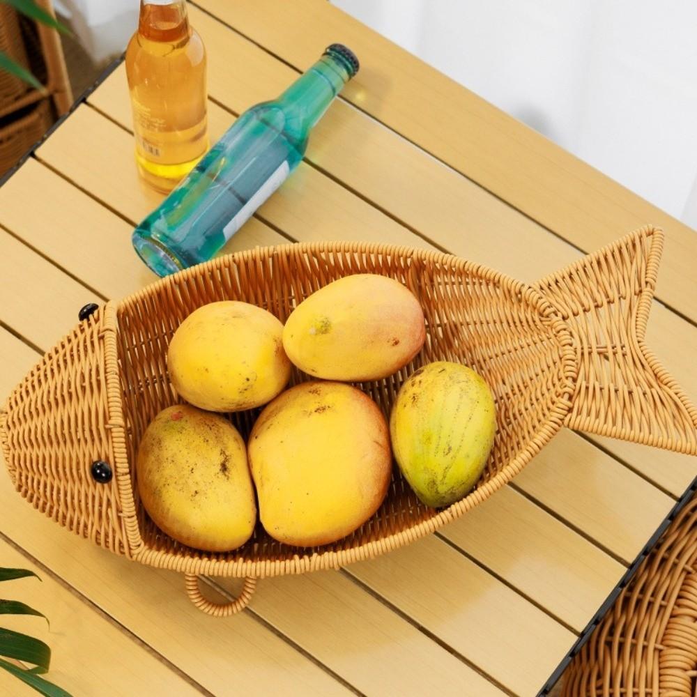 Plastic Snack Fruit Plate Fish Shape Woven Storage Basket Durable Bread Basket  Dining Table