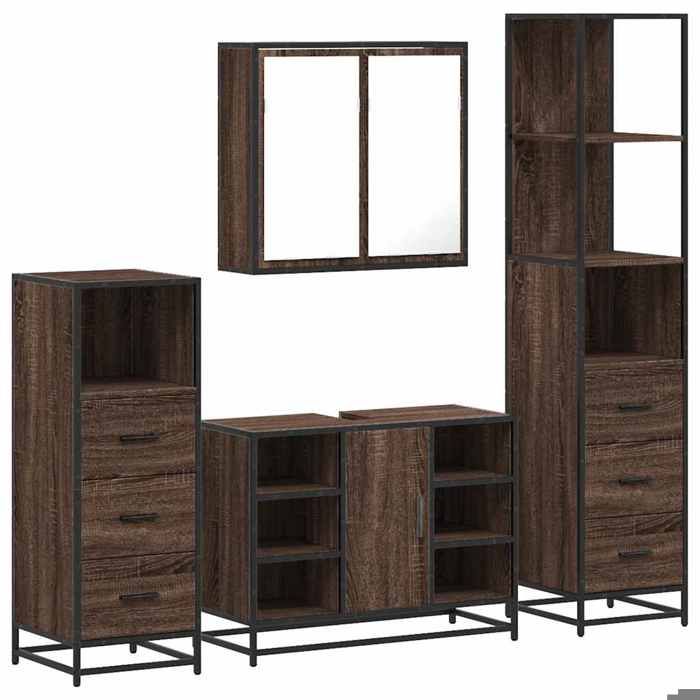 VidaXL Ensemble De Meubles De Salle De Bain 4 Pcs Chêne Marron, Armoire De Salle De Bain, Armoire De Rangement De Toilette, 3301274