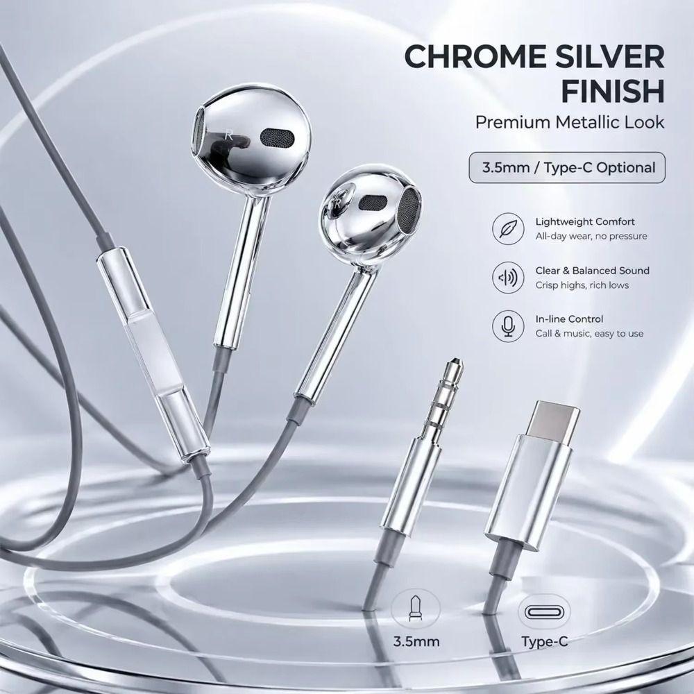 Metallic Finish In-Ear Earbuds In-Line Remote Earphones With Microphone Mobile Phone Calling