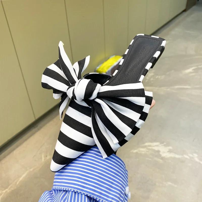 CatKamadev  Fashion Slippers Women Pointed Toe Bowtie Slippers Woman Slip-on Summer Ladies Shoes Women's Sandals