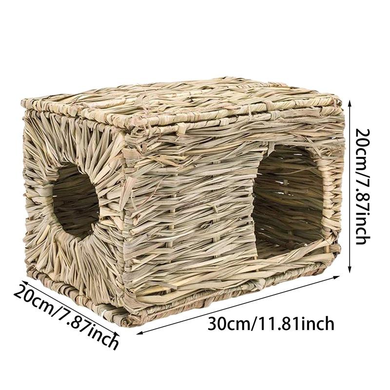 Foldable Woven Rabbit Cages Pets Hamster Guinea Pig Bunny Grass Chew Toy Mat House Bed Nests for Small Animal Rabbit Accessories