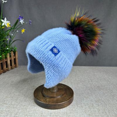 New Ear Protection Women Winter Hat Natural Raccoon Fur Pompom Wool Hat Mink Pullover Hat Winter Thick Knitted Hat Beanies