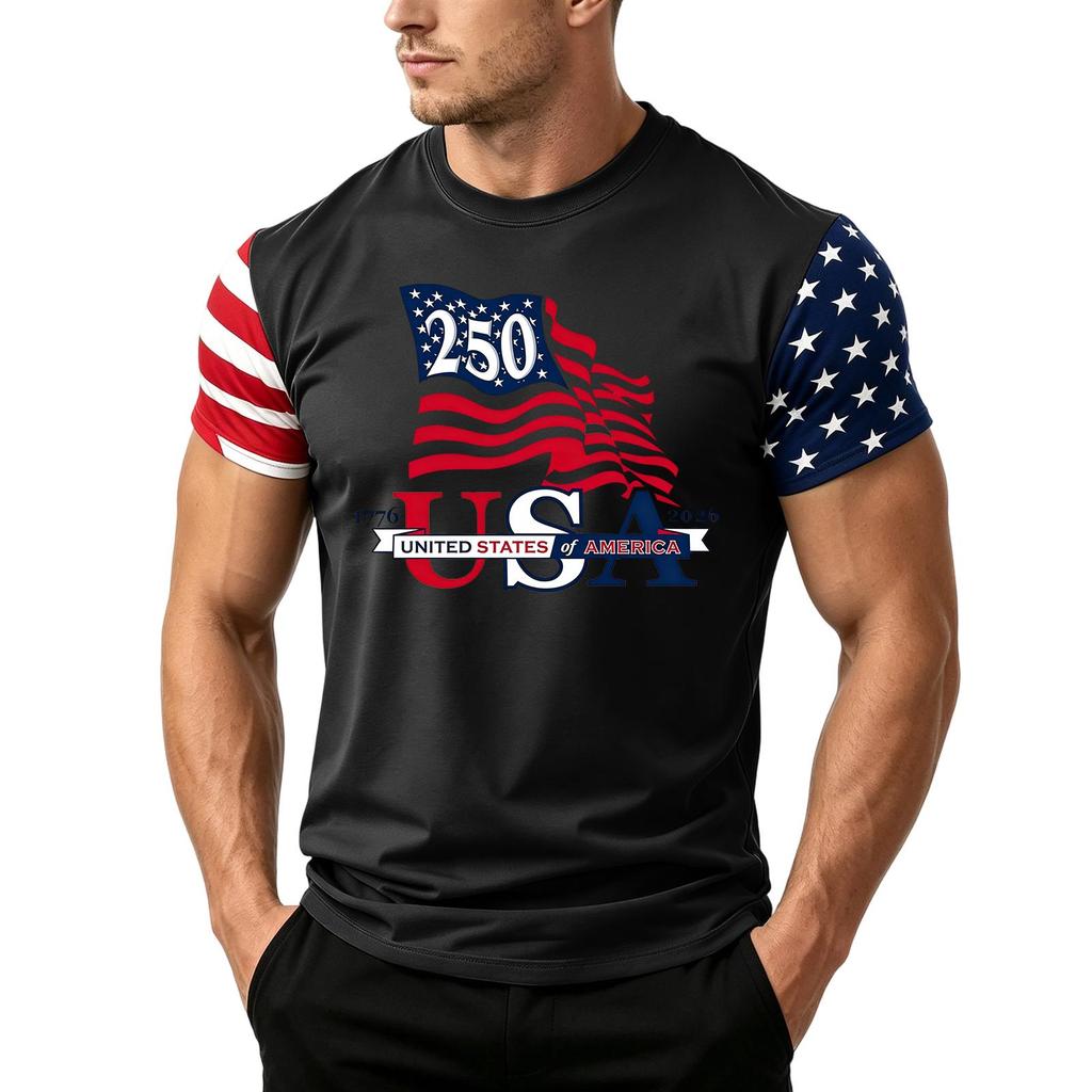 Men's Loose Fit Casual Short Sleeve T Shirt Featuring Flag Print Suitable for Summer Daily Wear Lightweight Comfortable Fabric