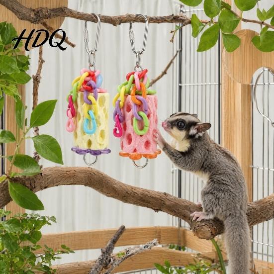 Hanging Parrot Chewing Toy Bird Beak Grinding Stone Chew with Colorful Chain Care Cage Accessories for Budgies Cockatiels Lovebirds Conures Anxiety