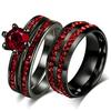 Fashion Couple Rings Romantic Red Rhinestones CZ Women Rings Set Trendy Men Stainless Steel Zirconia Ring Wedding Band
